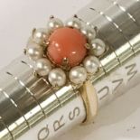 9CT GOLD CORAL & PEARL RING