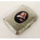 HM SILVER CIGARETTE CASE WITH ENAMEL QUEEN VICTORIA