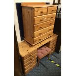 DUCAL PINE DRESSER, CHEST & STOOL