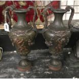 PAIR BRONZED SPELTER URNS