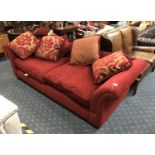 DFS NEW RED UPHOLSTERED SOFA & CUSHIONS