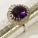 9CT WHITE GOLD AMETHYST & DIAMOND RING