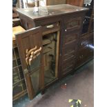 MAHOGANY TOOL CABINET WITH CONTENTS & SAWS