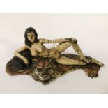 PAINTED BRONZE GIRL & TIGER ON RUG