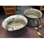 TWO MEDIUM COPPER CAULDRONS