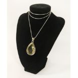 LARGE STERLING SILVER LEMON TOPAZ PENDANT & CHAIN