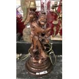 ORIENTAL HARDWOOD FISHERMAN TABLE LAMP