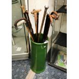 COLLECTION WALKING STICKS - SOME WITH SILVER & AN UMBRELLA STAND