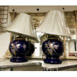 TWO COBALT BLUE ORIENTAL LAMPS