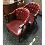 PAIR LEATHER TUB CHAIRS
