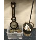 GRANDFATHER CLOCK MECHANISM,BRASS COAL BUCKET & 2 BAROMETERS