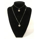 TWO 18CT GOLD DIAMOND STAR OF DAVID PENDANTS WITH ONE 18CT GOLD CHAIN & ONE 9CT GOLD CHAIN