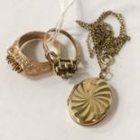 TWO 9CT GOLD RINGS & 9CT GOLD LOCKET