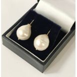 LARGE SOUTH PEARL 9CT GOLD EARRINGS