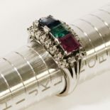 18CT WHITE GOLD & MULTI GEMSTONE RING