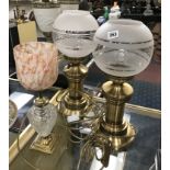 3 BRASS & GLASS TABLE LAMPS