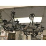 PAIR OF WROUGHT IRON CHANDELIERS