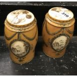 PAIR YELLOW TOLEWARE JARS