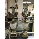 PAIR PARIAN & BRONZE CANDELABRA / LAMPS