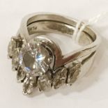18CT PLATINUM TWO PIECE DIAMOND RING - CENTRE STONE APPROX 2CTS WITH 7 MARQUISE CUT DIAMONDS,