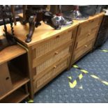 PAIR OF PINE 3 DRAWER WICKER FRONT CHESTS