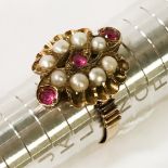 VICTORIAN 15CT PEARL & RUBY RING