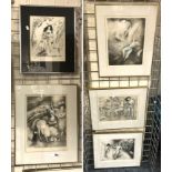 MARCEL VERTES SIGNED LTD EDITION CIRCUS THEMED PRINTS - 5 IN TOTAL 30CM X 27CM INNER MEASUREMENTS