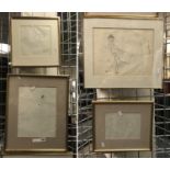 4 SIGNED MARCEL VERTES DRAWINGS - VARIOUS SIZES, LARGEST IS 39CM X 24CM