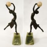 ART DECO BALL GIRL ON MARBLE BASE A/F