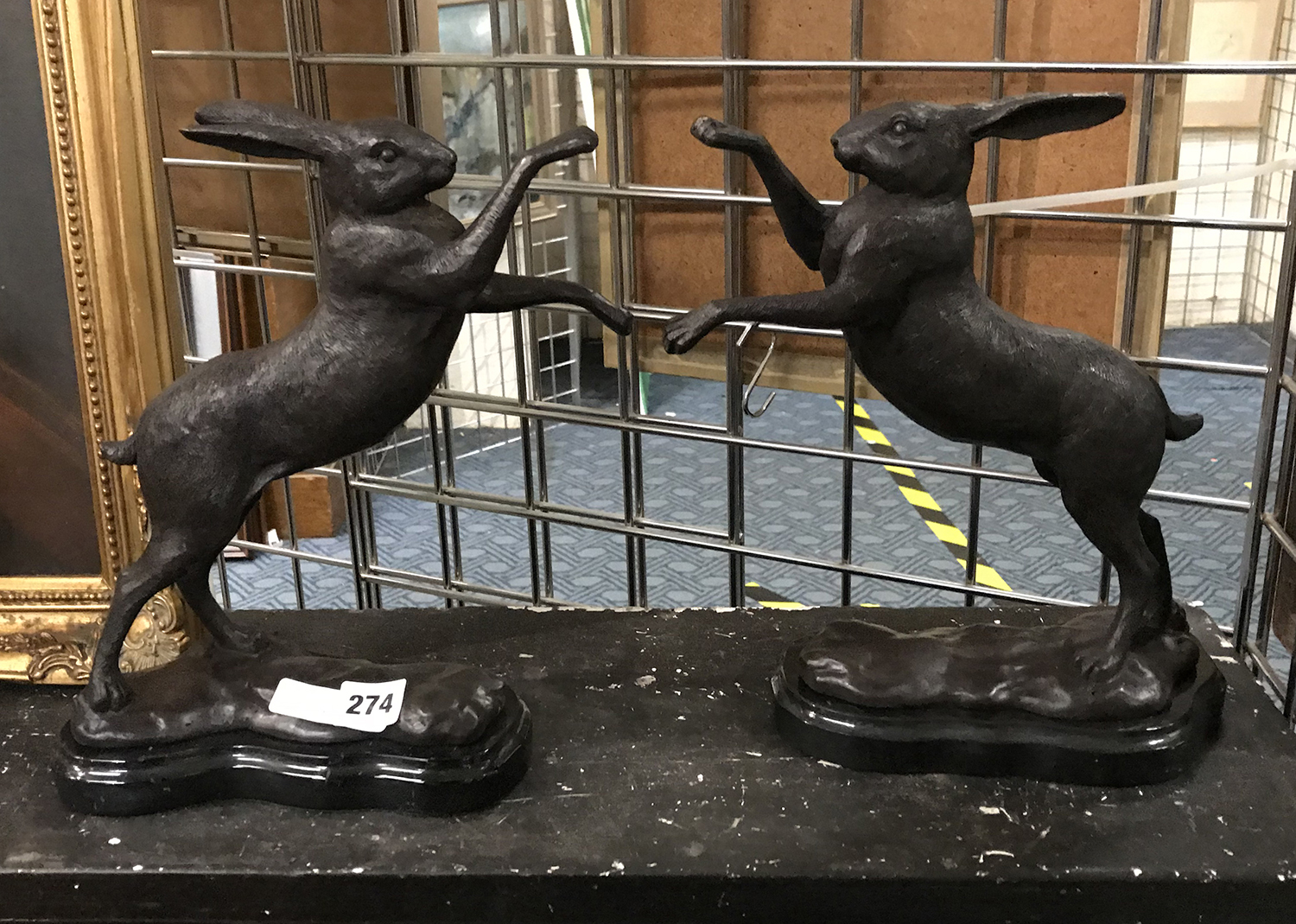 PAIR OF BRONZE HARES