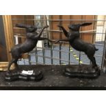 PAIR OF BRONZE HARES