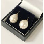 LARGE SOUTHSEA PEARL 9CT GOLD EARRINGS