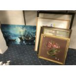 QTY OF PRINTS, WATERCOLOURS & AN EMBROIDERY - 10 IN TOTAL