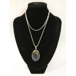 STERLING SILVER OCEAN BLUE LARGE LABRADORITE PENDANT