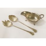 PAIR HM SILVER SALAD SPOONS & HM SILVER GRAVY BOAT