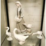 LLADRO GOOSE GIRL & 3 GEESE