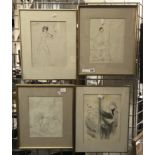 4 SIGNED MARCEL VERTES SKETCHES- VARIOUS SIZES - LARGEST IS 26CM X 22CM