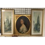 PAIR FRENCH WATERCOLOURS - SIGNED & A PORTRAIT OF WOMAN