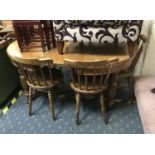 OAK CIRCULAR WIND OUT TABLE & SIX FARMHOUSE CHAIRS