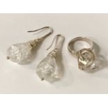 STERLING SILVER ROCK CRYSTAL EARRING & RING SET