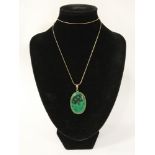 14K GILT SILVER MALACHITE PENDANT & CHAIN