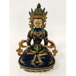 BLUE ENAMEL & BRONZE BUDDHIST FIGURE