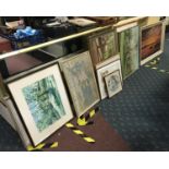 10 VARIOUS PAINTINGS, DRAWINGS, PRINTS WITH ONE FRAMED INDENTURE