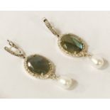 STERLING SILVER OCEAN BLUE LABRADORITE TOPAZ & PEARL EARRINGS