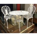 WHITE METAL GARDEN TABLE & 2 CHAIRS