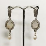 STERLING SILVER TOPAZ DRUZY & PEARL GEMSTONE EARRINGS