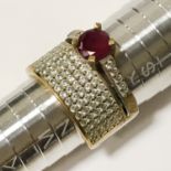 STERLING SILVER GILT RUBY CRYSTAL RING