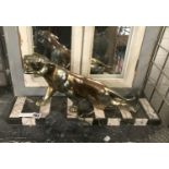 ART DECO TIGER ON MARBLE BASE & BRONZED LION