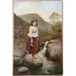 WALTER E EVANS D1909 - OIL ON CANVAS - SCOTTISH LASS COLLECTING WATER - SIGNED LOWER LEFT 51CM X