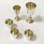 TWO HM SILVER KIDDISH CUPS & 3 HM SILVER SHOE